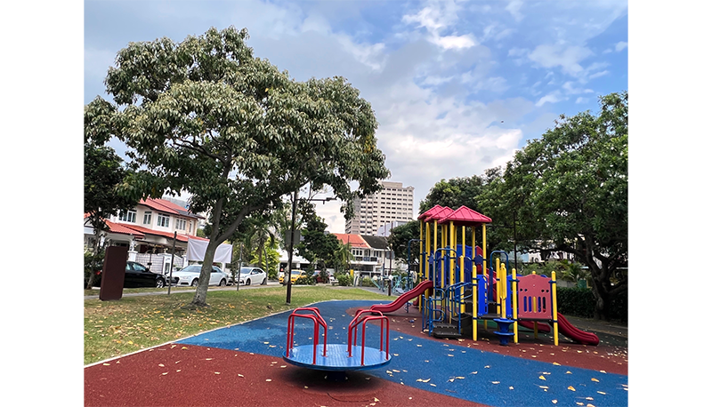 Bangsawan Park on Jalan Bangsawan, 2022. It has a children’s playground and an exercise area. Photo by and courtesy of Veronica Chee.